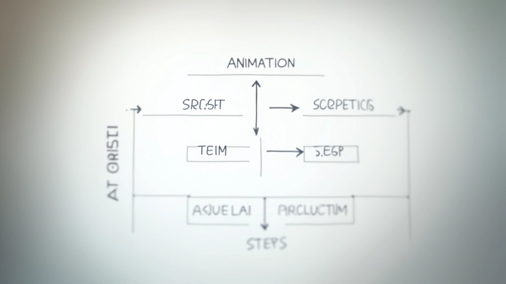 Diagrama visual mostrando quatro fases de uma animação: repouso, transição, pico e conclusão com setas indicando movimento