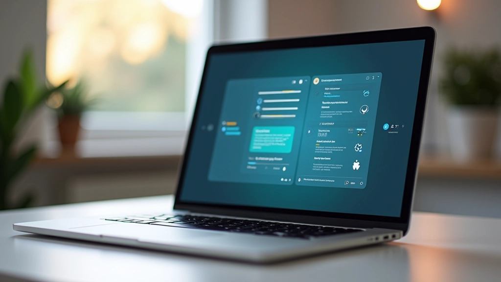 Tela de computador mostrando elementos interativos: botões destacados, feedback visual de hover, e indicadores de progresso